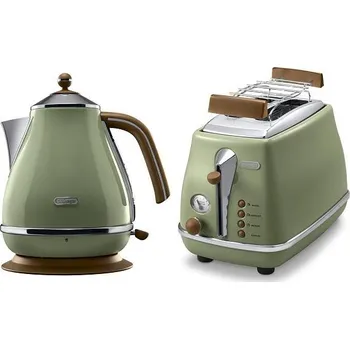 Rychlovarná konvice DeLonghi KBOV 2001 GR Icona Vintage + Topinkovač DeLonghi Icona Vintage CTOV 2103.GR