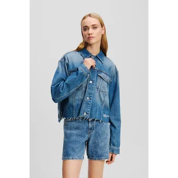 Dámská casual bunda BUNDA KARL LAGERFELD JEANS KLJ RELAXED FRINGED DENIM JKT STONE WASHED MID BLUE