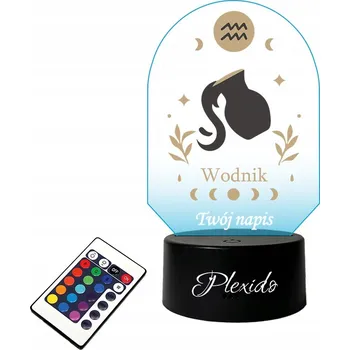 Dekorativní svítidlo LAMPA na SKLE UV Znamení Zvěrokruhu Vodnář 3D LED RGB + DÁLKOVÝ OVLADAČ 16 BAREV