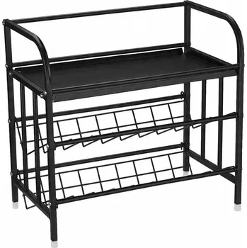 Kovový stojan na koření s policemi a držáky, kuchyňský organizér