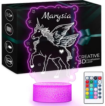 Lampička 3D LED Noční Lampa se jménem jednorožec Dárek k narozeninám holčičky