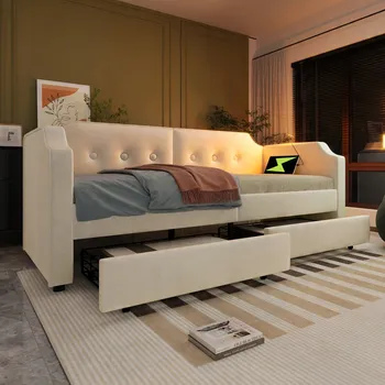 Postel Jednolůžková dřevěná postel Arhatreya 90x200, béžové odstíny