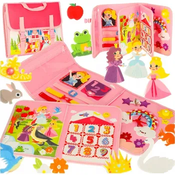 Dřevěná hračka Montessori Senzorická manipulační tabule kufřík batoh růžový