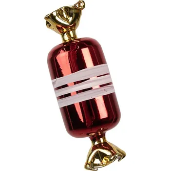 Vánoční ozdoba Skleněná červená vánoční ozdoba bonbon ve třpytivém obalu – 5x14 cm