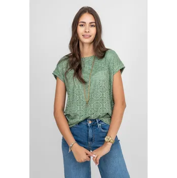 Dámské tričko Vero Moda dámské krajkové triko Maya Ava zelené Velikost: M