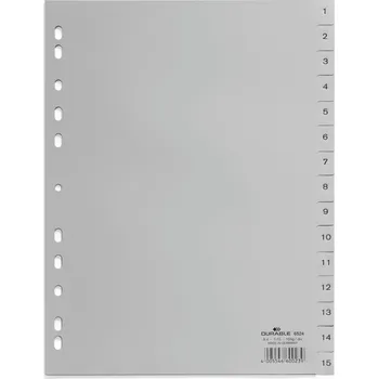DURABLE 6524, Rozdružovač plastový šedý, PP A4 euroděrování, 1-15 čísel