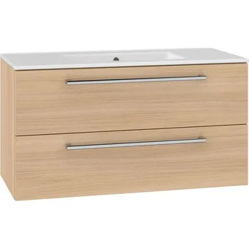 Koupelnový nábytek EBS Pure Skříňka s keramickým umyvadlem slim 101 cm, dub sand barbera