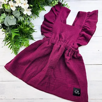 Dívčí šaty Kulišárny Mušelínové LACLOVÉ šaty WINE VELIKOST: 110/116(4-6t)