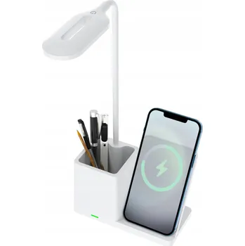 Lampička STOLNÍ LAMPA ŠKOLNÍ S ORGANIZÉREM, INDUKČNÍ NABÍJEČKA Qi 15W