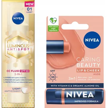 Rtěnka NIVEA LUMINOUS CC Krém proti pigmentovým skvrnám - světlý 40 ml + Rtěnka Nude 4,8 g