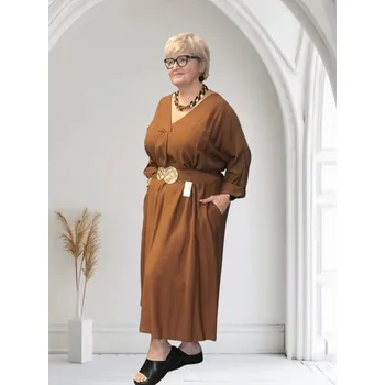 Dámské šaty Coole letní šaty midi s dlouhým rukávem viskóza Barva: Hnědá, Velikost: One size, Size system: One size