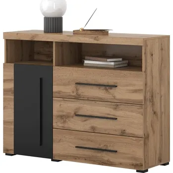 Komoda Komoda do obývacího pokoje (typ 47) ROGER dub wotan/černý mat