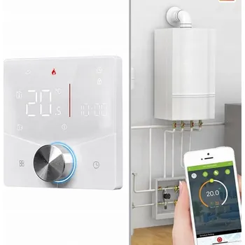Termostat s otočným knoflíkem, WiFi, pro plynový/vodní kotel, bojler, bílý