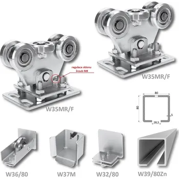 Pohon brány sada pro nesenou bránu W Set 80/Zn - kompletní sada na posuvnou bránu do 450 kg se zinkovaným C profilem 80 x 80 x 5 mm, 6 m
