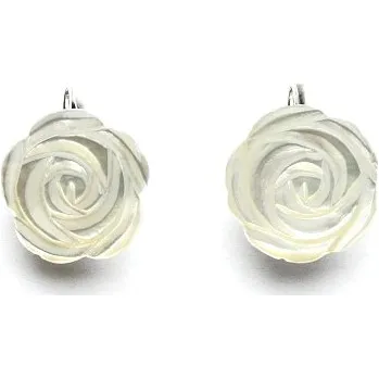 Náušnice Zlaté náušnice, přírodní bílá perleť růžička 16 mm, bílé i žluté zlato - NK 1298