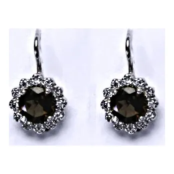 Náušnice Zlaté náušnice,čiré zirkony a přírodní záhněda , bílé i žluté zlato - NK 1495 (záhněda 5,5 mm)