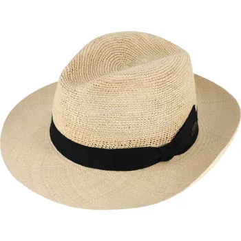 Klobouk Fiebig - Headwear since 1903 Letní slaměný klobouk Fedora - ručně pletený - Ekvádorská panama - Traveller "Crochet" Velikost: 61 cm (XL)