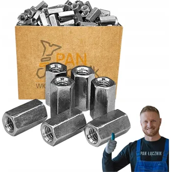 Matice Matice M6 Dlouhá 18mm Šestihranná Pozink DIN 6334 Pan Łącznik 1kg 126 ks