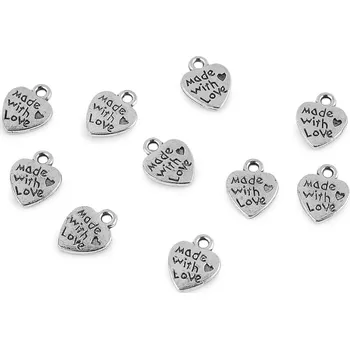 Přívěsek Přívěsek srdce 10x12 mm Varianta: 1 (Made with love) platina s patinou, Balení: 10 ks