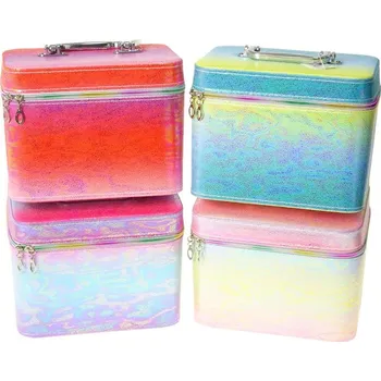 Kufřík dětský kosmetický barevný lesklý vel. L se zrcátkem na zip