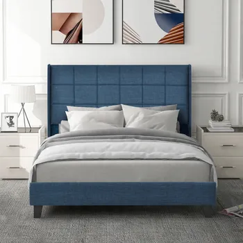 Postel Dřevěná manželská postel Arhatreya 140x200 cm modrá