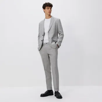 Pánské kalhoty Reserved - Kostýmkové kalhoty s&nbsp;příměsí lnu - světle šedá - WK364-09M - WK364-09M-52