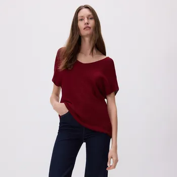 Dámský svetr Reserved - Halenka s výstřihem do V - hnědá - 004EF-83X - 004EF-83X-M