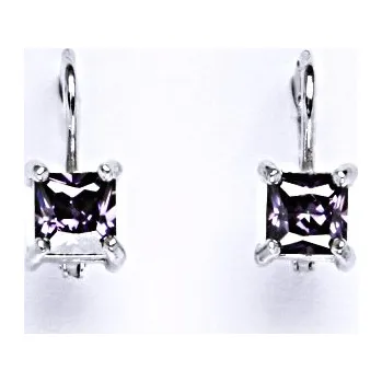 Náušnice Zlaté náušnice zirkon ametyst, bílé i žluté zlato - NK 1370 (zirkon 5x5 mm)