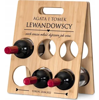 Obraz Dřevěný stojan na víno 6 Ks lahví s potiskem Dárek k výročí Svatba
