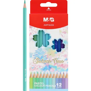 Kresba Pastelky šestihranné M&G Sakura - sada 12 jasných modro-zelených barev