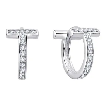 Náušnice Moderní stříbrné náušnice kruhy se zirkony 12,5 mm STNAU2026F