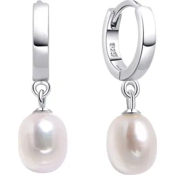 Náušnice Dámské stříbrné náušnice s bílou perlou STNAU2025F