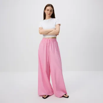 Dámské kalhoty Reserved - Kalhoty s příměsí lnu - pastelově růžová - YT972-03X - YT972-03X-L