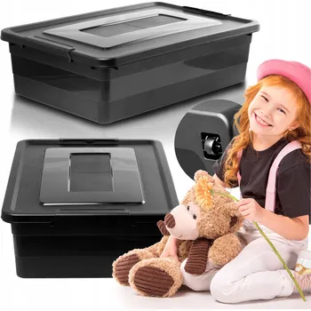 Úložný box PLASTOVÁ KRABIČKA S VÍKEM NA KOLEČKÁCH BOX ČERNÁ 28 L