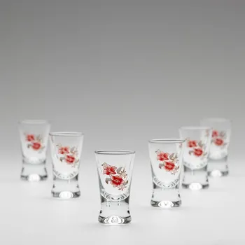 Sklenice Sada 6x sklenice na panáky čirá s motivem kytice č. 2