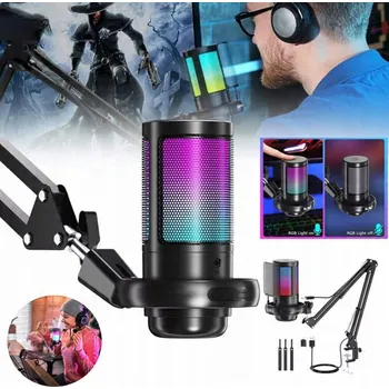 Mikrofon STUDIOVÝ USB MIKROFON S JACKEM, KONDENZÁTOROVÝ, HERNÍ, NASTAVITELNÉ RAMENO, FILTR