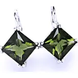 Zlaté náušnice, přírodní vltavín 8x8 mm, bílé i žluté zlato - NK 1259