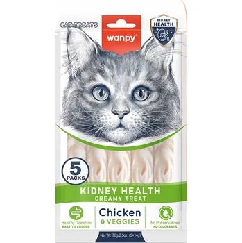 Krmivo pro kočku WANPY PAMLSEK V KRÉMU PRO KOČKY KIDNEY HEALTH KUŘE A ZELENINA 5x14g