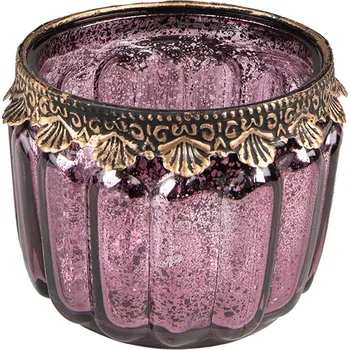 Svíčka Fialový skleněný svícen na čajovou svíčku se zdobným okrajem - Ø10*8 cm