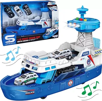 autíčko interaktivní policejní hlídková loď 1:16 + 3 kovová autíčka – Woopie