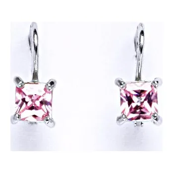 Náušnice Zlaté náušnices růžový zirkon, bílé i žluté zlato - NK 1370 (zirkon 5x5 mm)