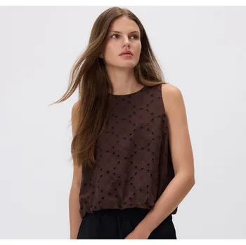 Dámská halenka Reserved - Bavlněná halenka s ažurou - tmavě hnědá - 261GC-89X - 261GC-89X-M