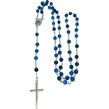 Náhrdelník Modrý růženec z bižuterních korálků – elegantní duchovní doplněk, délka 50 cm