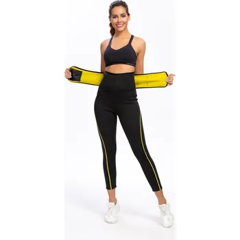 Neoprenový oblek SLIMBODY Fitness kalhoty se zabudovaným páskem pro hubnoucí ženy, neopren M ČERNÁ|ŽLUTÁ