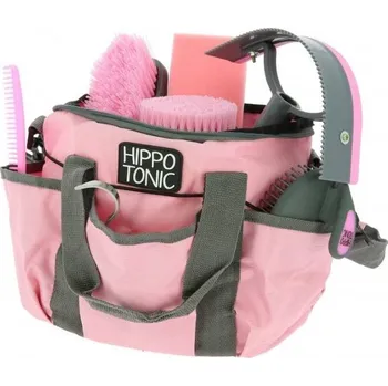 Čištění pro koně Taška na čištění + sada kartáčů HIPPOTONIC Pro 3 růžová