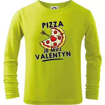 Chlapecké tričko Pizza je můj Valentýn - Triko dětské Long Sleeve - 158 cm/12 let ( Limetková )