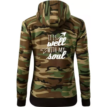 Dámská mikina It is well with my soul - Dámská mikina trendy zipper s kapucí - S ( Hnědý maskáč )