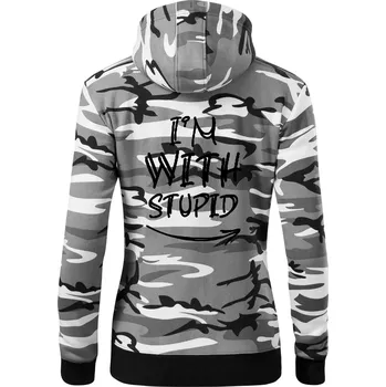 Dámská mikina Iam with stupid - Dámská mikina trendy zipper s kapucí - L ( Šedý maskáč )