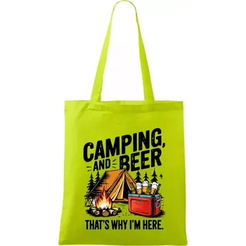 Černý nápis nápis Camping and beer - Taška bavlněná - 42 x 38 cm ( Limetková )