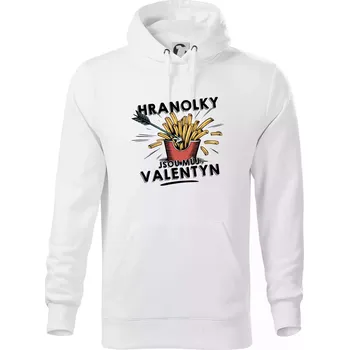 Pánská mikina Hranolky jsou můj Valentýn - Mikina pánská Cape s kapucí - 5XL ( Bílá )